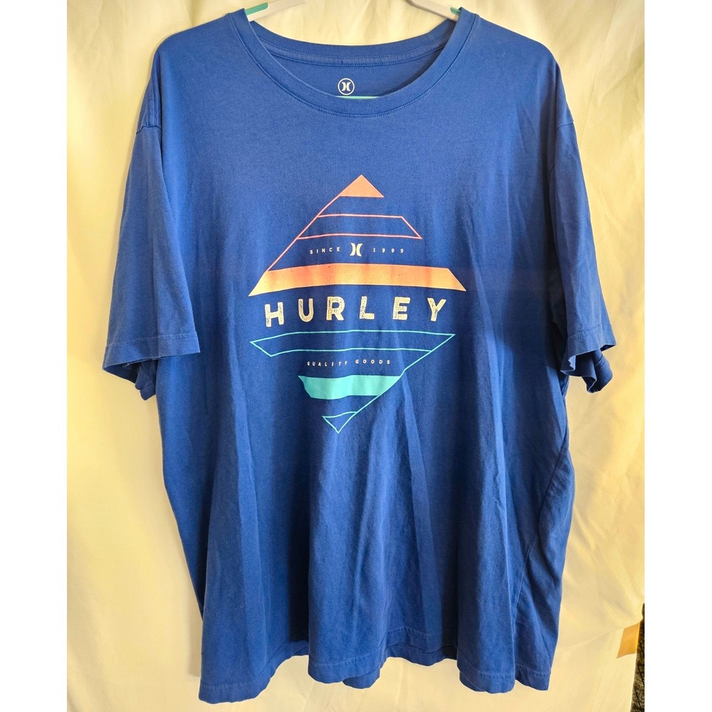 Hurley Mens 2XL Blue Graphic Logo Crew Neck Short Sleeve T Shirt Excellent